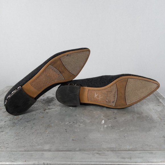 Franco Sarto Grey Brushed Felt Flats Silver Heel 8 Loafer Embellished Bedazzled - Picture 9 of 9